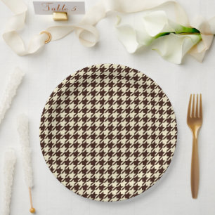 Classic Brown Ivory Pepita Houndstooth Pattern    Paper Plate