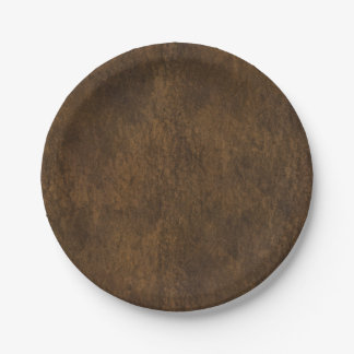 Classic Brown Leather Textured Paper Plate