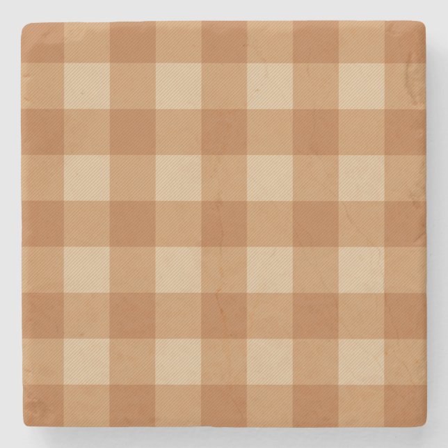 Classic brown plaid chequered cloth stone coaster (Front)