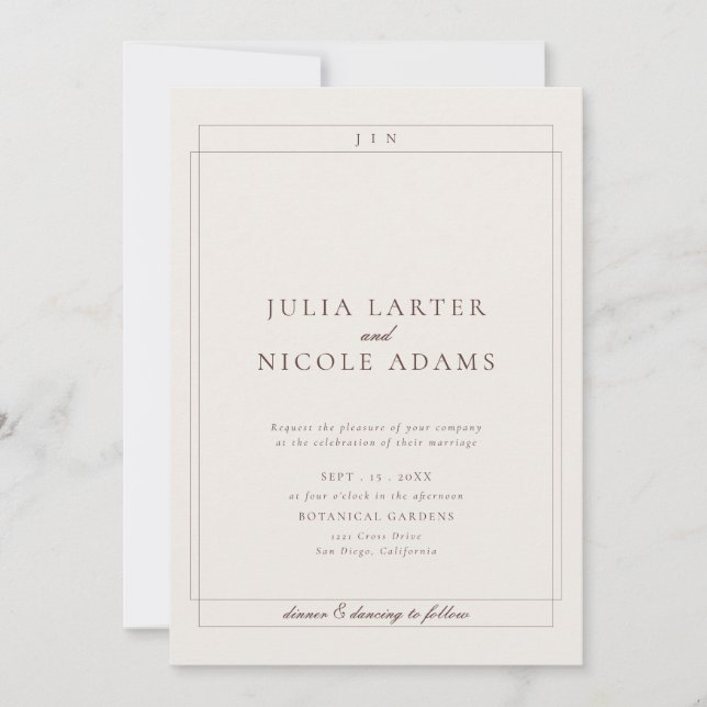 Classic Brown QR Code Detail RSVP Registry Wedding Invitation (Front)