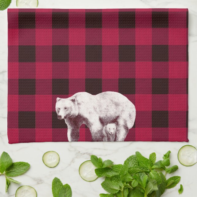 Classic Buffalo Check Mama Bear Tea Towel (Folded)
