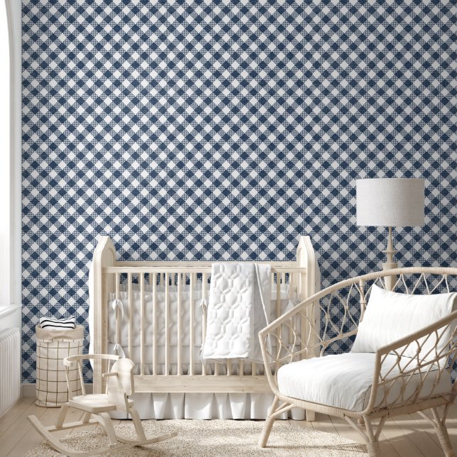 Classic Buffalo Check Plaid Navy Blue and White Wallpaper (Kids)