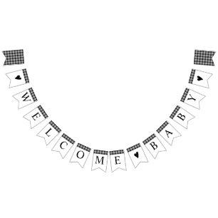 Classic Buffalo Plaid Black White Baby Shower Bunting