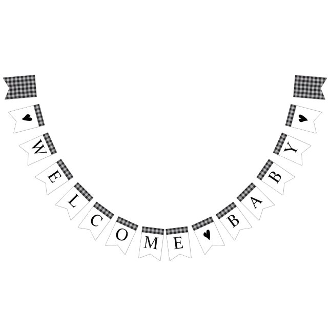 Classic Buffalo Plaid Black White Baby Shower Bunting (All)