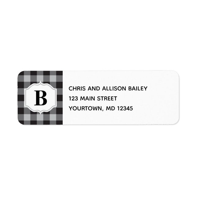 Classic Buffalo Plaid Check Black Grey Monogram Return Address Label (Front)
