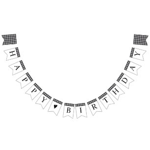 Classic Buffalo Plaid Check Black White Birthday Bunting