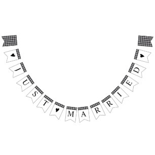 Classic Buffalo Plaid Check Black White Wedding Bunting