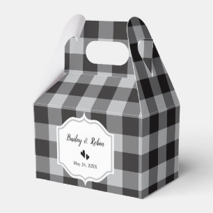 Classic Buffalo Plaid Check Black White Wedding Favour Box