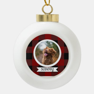 Classic Buffalo Plaid one photo pet Ceramic Ball Christmas Ornament