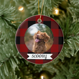 Classic Buffalo Plaid one photo pet Ceramic Ornament