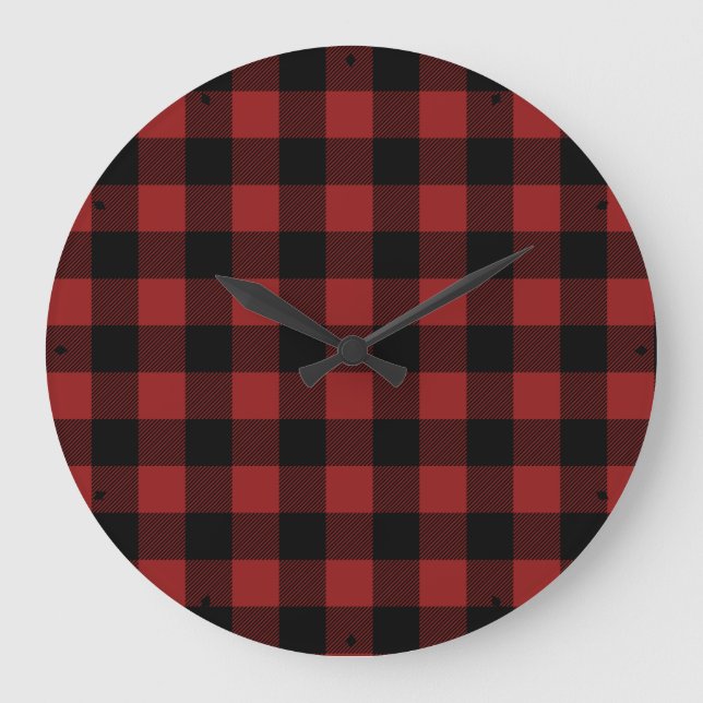 Classic Buffalo Plaid | Red and Black Large Clock (Front)