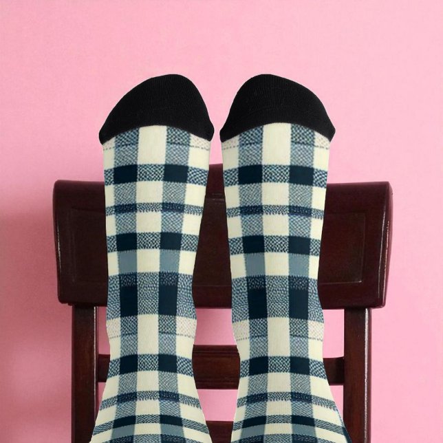 Classic Buffalo Plaid Rustic Blue White & Black  Socks (Creator Uploaded)