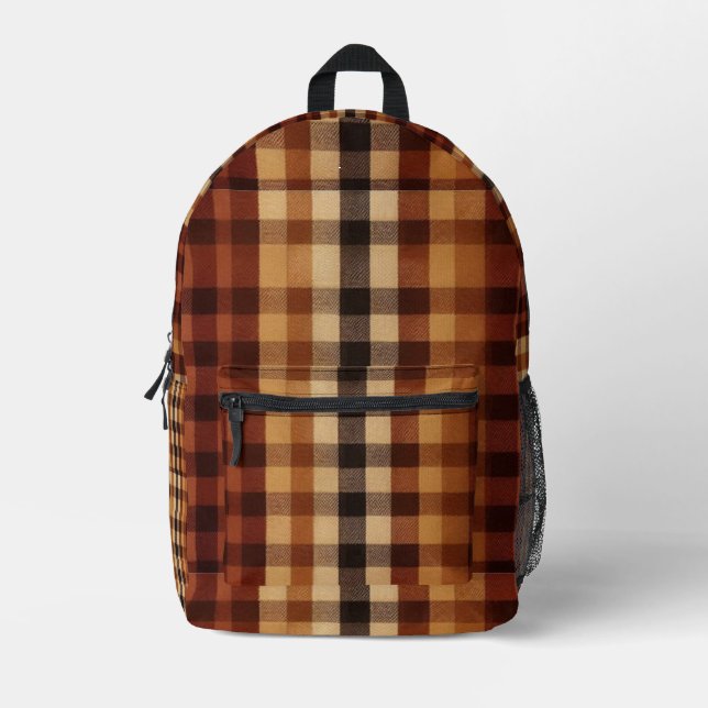 Classic Buffalo Plaid Rustic Brown & Terracotta  Printed Backpack (Front)