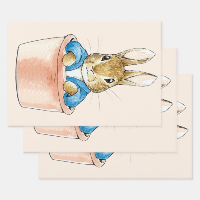 Classic bunny blue jacket Sitting in Plant Pot Wrapping Paper Sheet (Set)