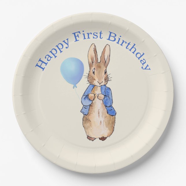 Classic Bunny First Birthday Paper Plate (Front)