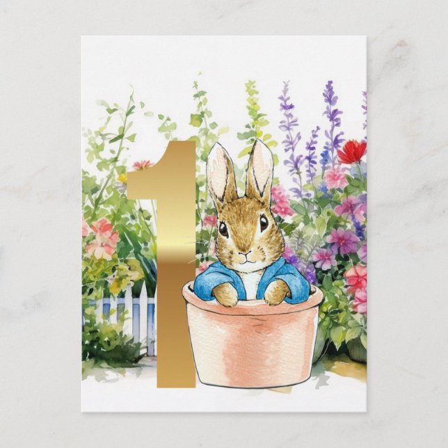Classic bunny First birthday Postcard (Front)
