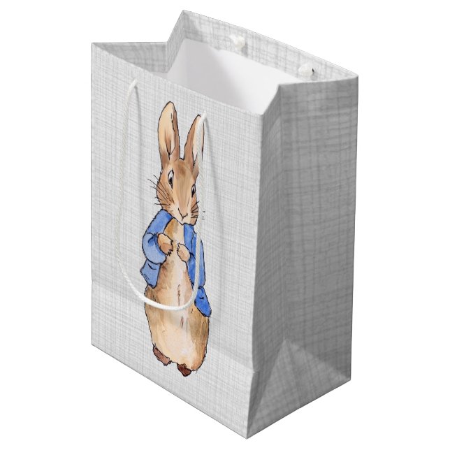 Classic Bunny grey linen background Medium Gift Bag (Front Angled)