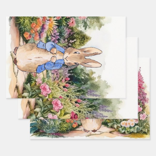 Classic bunny in a blue jacket wrapping paper sheet (Set)