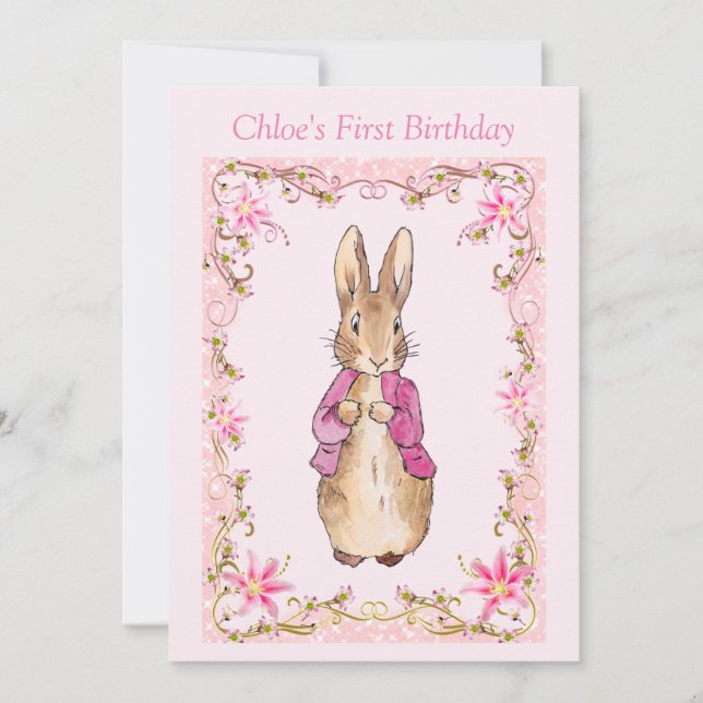 Classic bunny in a pink jacket invitation (Front)