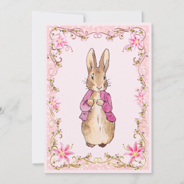 Classic bunny in a pink jacket invitation (Front)