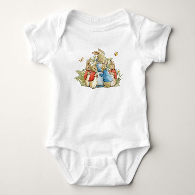 Classic Bunny in blue jacket Baby Bodysuit (Front)