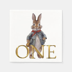 Classic Bunny in blue jacket First Birthday Napkin