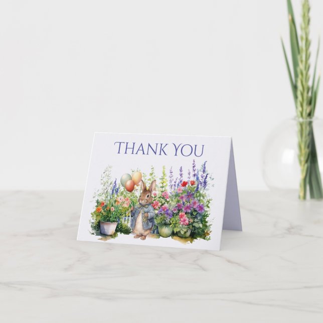 Classic Bunny in blue jacket Thank You Card (Front)