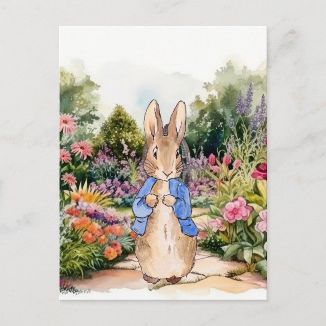 Classic bunny in his garden postcard (Front)