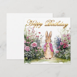 Classic bunny in pink jacket Happy birthday Card