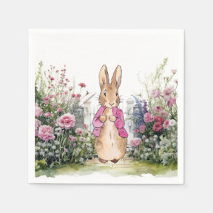 Classic bunny in pink jacket in his garden napkin