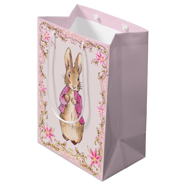 Classic bunny in pink jacket   medium gift bag (Back Angled)