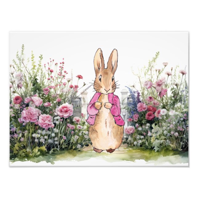 Classic bunny pink jacket in his garden photo print (Front)