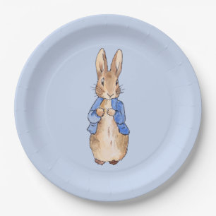 Classic bunny rabbit blue background paper plate