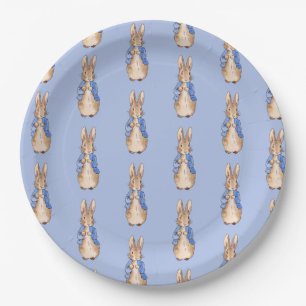 Classic bunny rabbit blue background paper plate
