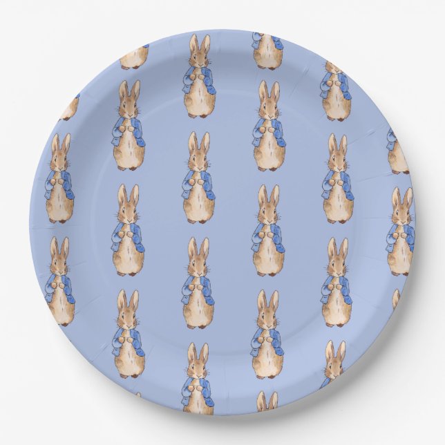 Classic bunny rabbit blue background paper plate (Front)
