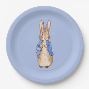 Classic bunny rabbit blue background paper plate