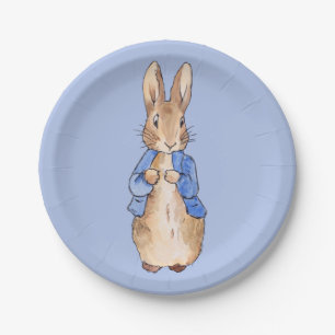 Classic bunny rabbit blue background paper plate