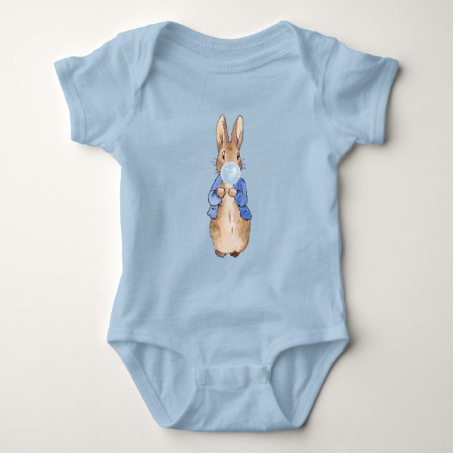 Classic bunny rabbit blue jacket baby bodysuit (Front)