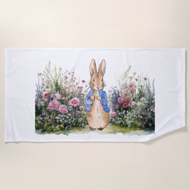 Classic Bunny Rabbit blue jacket Beach Towel (Front)