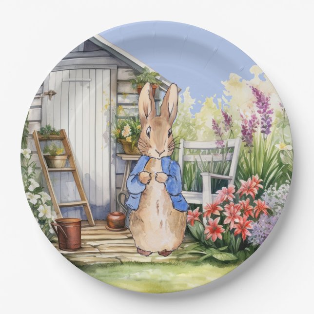 Classic bunny rabbit blue jacket paper plate (Front)