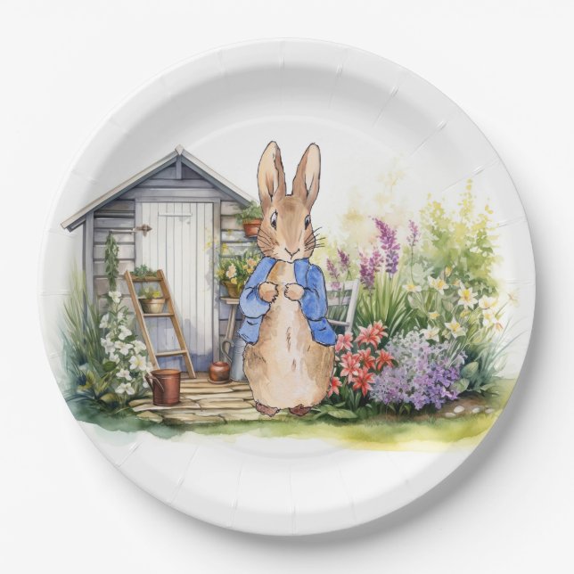 Classic bunny rabbit blue jacket paper plate (Front)