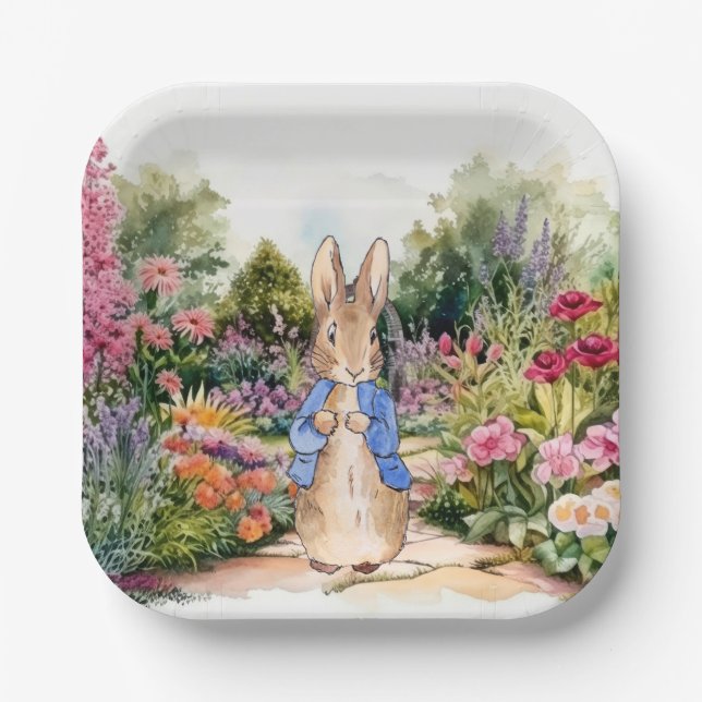 Classic bunny rabbit blue jacket paper plate (Front)