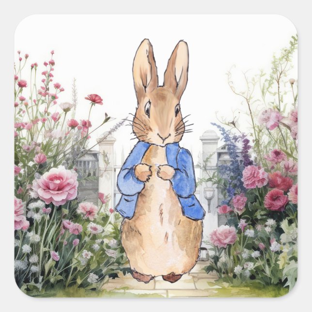 Classic Bunny Rabbit blue jacket Square Sticker (Front)