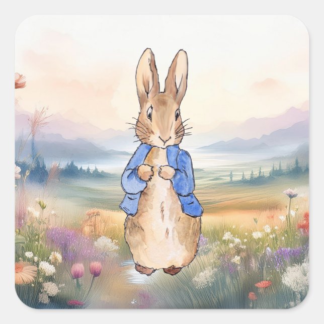 Classic Bunny Rabbit blue jacket Square Sticker (Front)
