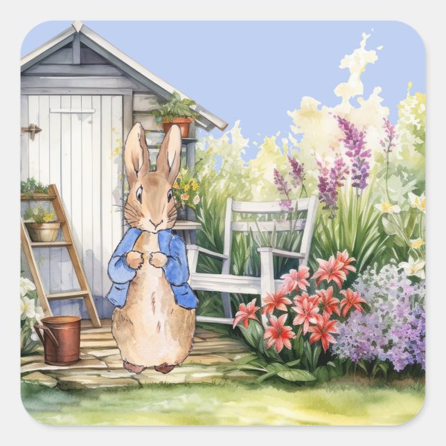 Classic Bunny Rabbit blue jacket Square Sticker (Front)