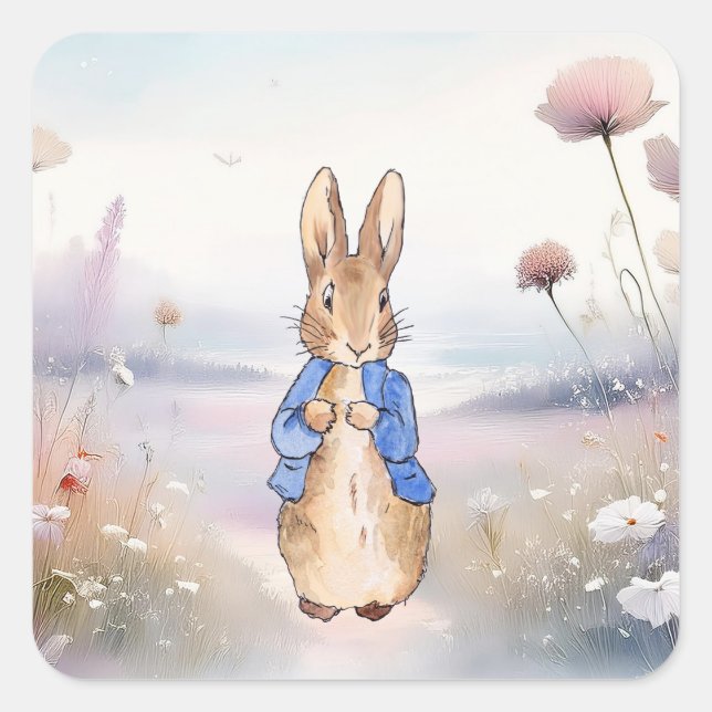 Classic Bunny Rabbit blue jacket Square Sticker (Front)
