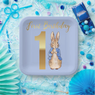 Classic Bunny Rabbit First Birthday Paper Plate