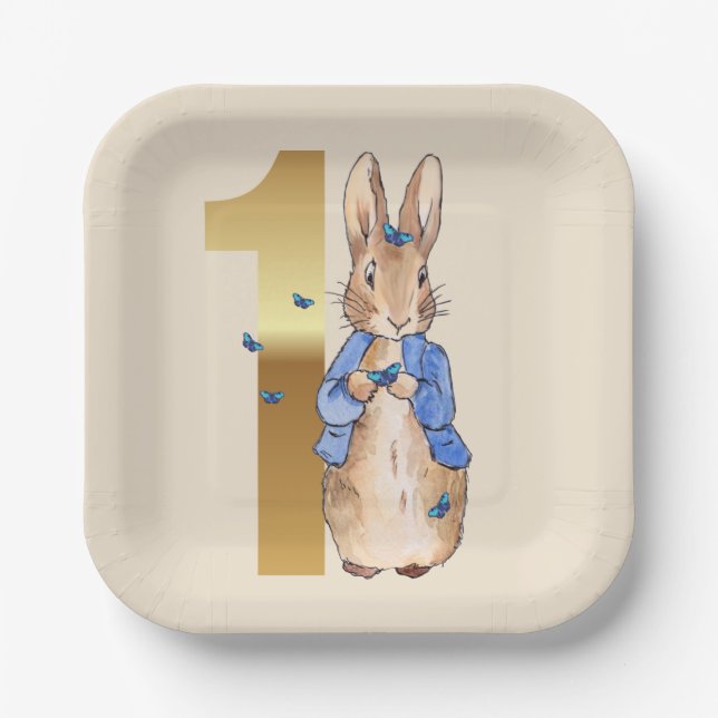 Classic Bunny Rabbit First Birthday Paper Plate (Front)