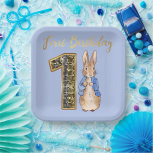 Classic Bunny Rabbit First Birthday Paper Plate