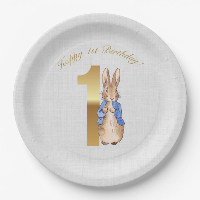 Classic Bunny rabbit First Birthday Paper Plate (Front)